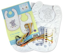 Design Works Stamped Bib Cross Stitch Kit 9&quot;X14&quot; 2/Pkg In the Jungle - £15.05 GBP