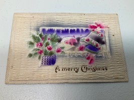 Vintage Christmas Postcard Heavy Embossed Textured Pink &amp; Purple Germany - £7.86 GBP
