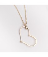 Big Open Heart Necklace in 14K Gold with Cz Stones/Valentines Day Gift - $287.57