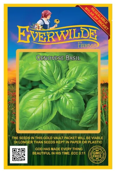 2000 Genovese Basil Herb Seeds - Everwilde Farms Mylar Seed Packet - £7.43 GBP