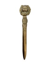 Vintage Solid Brass Letter Opener Lion’s Head + Cross + Symbol 9” Aldon 1982 - £17.55 GBP