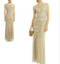 $1,200 Carmen Marc Valvo Stunning Golden Blush Lace Sequin Dress Gown 12 - £318.54 GBP