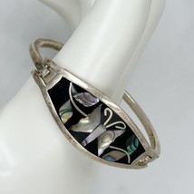 Vintage Mexico Alpaca Silver Tone Abalone Butterfly Bangle Child&#39;s Bracelet - £14.87 GBP