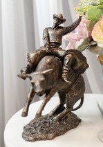 Old World Rustic Western Cowboy Riding A Rearing Angry Bull Rodeo Statue... - $46.99