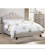Contemporary 1pc Queen Size Bed Adjustable HB Light Brown Polyfiber Tuft... - $747.00