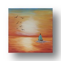 Sunset Seascape Painting on Canvas, Sunset Ocean, Sunrise Wall Decor, Sa... - £95.92 GBP