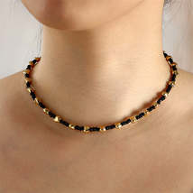 Black Howlite &amp; 18K Gold-Plated Beaded Heart Station Necklace - £11.18 GBP