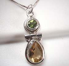 Faceted Peridot and Citrine 2-Gem Teardrop 925 Sterling Silver Necklace - £21.57 GBP