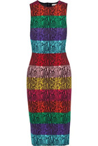 NWT Alice + Olivia Delora Midi in Rainbow Snake Stripe Stretch Jersey Dress 14 - £101.99 GBP