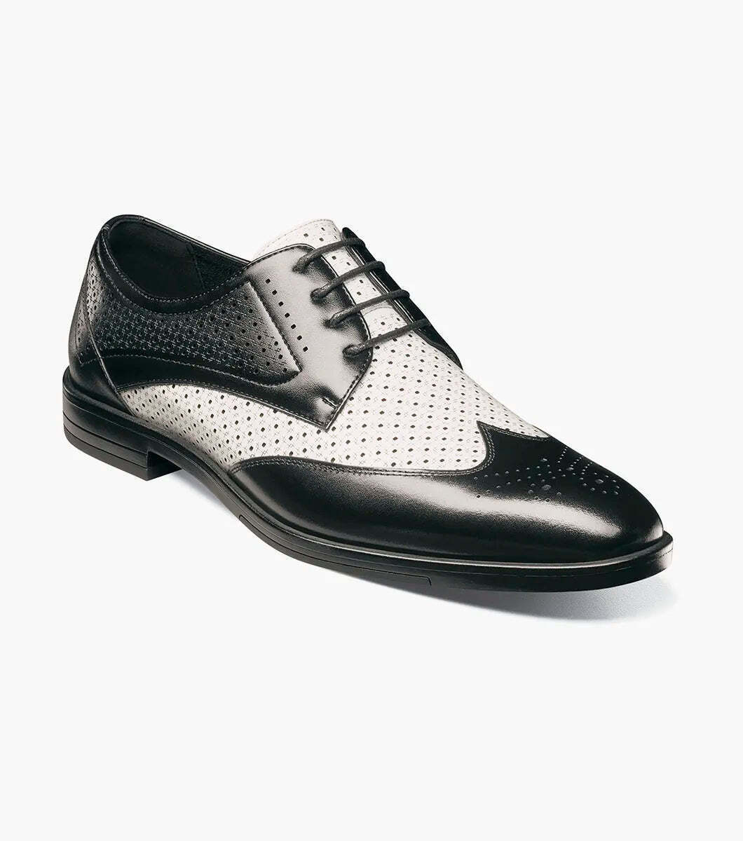 Stacy Adams Asher Wingtip Lace Up Men's Shoes Leather Black/White 25653-111