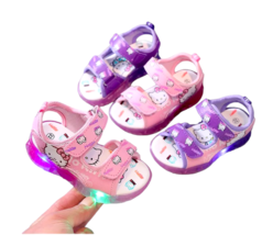Kids Girl&#39;s Light Up Sandals Hello Kitty Open Toe Flip Flops Beach Sport Shoes - £21.34 GBP