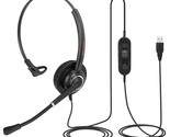 Usb Pc Headset With Microphone For Office Call Work, Lightweight One Ear... - £53.72 GBP
