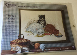 VTG Paragon &quot;Three&#39;s a Crowd&quot; Cats Drinking Milk 14&quot; x 18&quot; Cross Stitch ... - £21.39 GBP