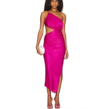 ASTR THE LABEL Martina Satin Cutout One Shoulder Midi Dress | M, Fuchsia... - $46.75