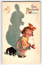 Halloween Postcard Shadow Girl Lit Candle Black Cat Gottschalk Dreyfuss &amp; Davis - £91.69 GBP