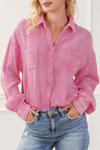 Pink Mineral Wash Crinkle Textured Chest Pockets Shirt - £35.99 GBP