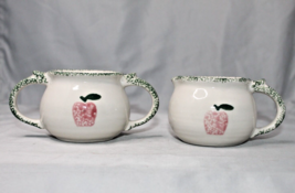 Loomco China Glazed Ceramic Sponge Paint Sugar Bowl &amp; Creamer Apple Design - £15.02 GBP
