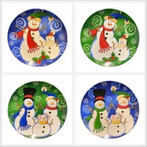 ViGOR 4- Salad Plates Snowman Christmas Holiday Dessert Ceramic Assorted Dishes - £38.17 GBP