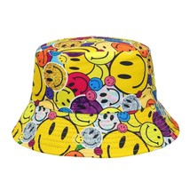 Yellow  Face Bucket Hats for Women Men Summer Hip Hop  Bob Caps Foldable Solid C - £22.97 GBP