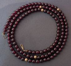 Vintage 1960s Garnet Necklace Deep Red Beads Gold Accents 30&quot; 5.8 mm Rar... - £39.82 GBP