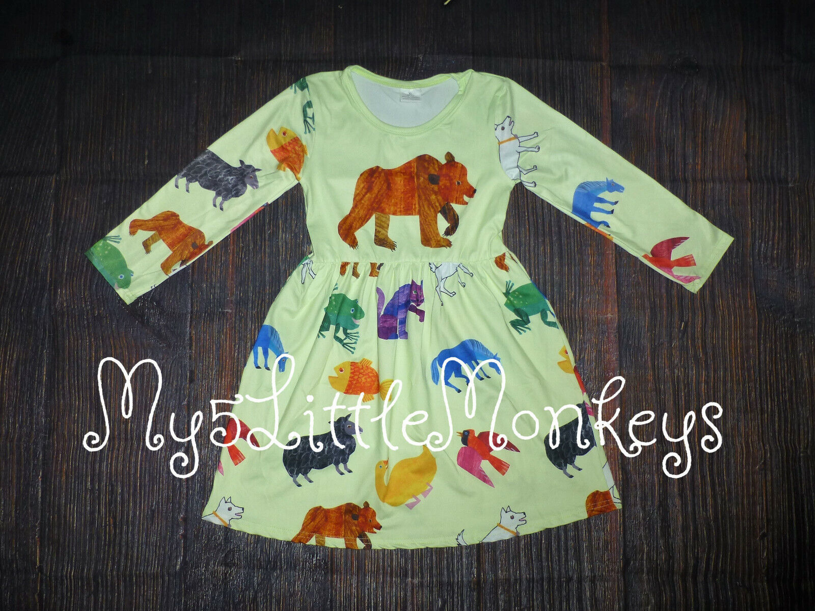 Primary image for NEW Boutique Eric Carle Brown Bear Girls Long Sleeve Dress 