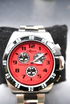 Reliance Chronograph Red Dial Men&#39;s Watch Croton Silver Tone Band Keeps ... - $60.00
