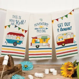 New Set Of 3 Kay Dee Designs Happy Camper Cotton Kitchen Towels - £20.65 GBP