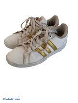 Adidas Neo Cloudfoam Advantage White Leather 3 Gold Stripe Shoes Sneakers US 7 - £15.56 GBP