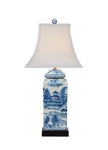 Beautiful Chinese Blue and White Blue Willow Porcelain Temple Jar Table Lamp 22&quot; - £164.40 GBP
