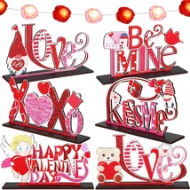 Jetec 7 Pieces Valentine&#39;s Day Table Decorations Set Wooden Heart Table - £24.18 GBP