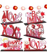 Jetec 7 Pieces Valentine&#39;s Day Table Decorations Set Wooden Heart Table - $41.50 CAD