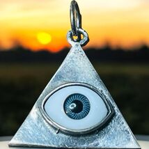 Vtg Silvertone All Seeing Eye Triangle Pendant Charm - $26.30