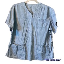 Med Couture Scrubs Top Grey Pockets V Neck Women Cotton Blend Machine Wash Nurse - £15.63 GBP