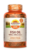 Sundown, Naturals Fish Oil 1000 Mg Softgels, 200 Ct cellular/skin/joint health. - £31.64 GBP
