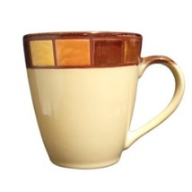 Gibson CASA ESTEBANA 4-Mugs 16 Oz Elite Coupe Brown Yellow Tan Blocks Coffee Cup - £30.86 GBP