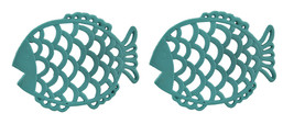 Scratch &amp; Dent 2 Piece Turquoise Cast Iron Filigree Fish Decorative Triv... - $24.74