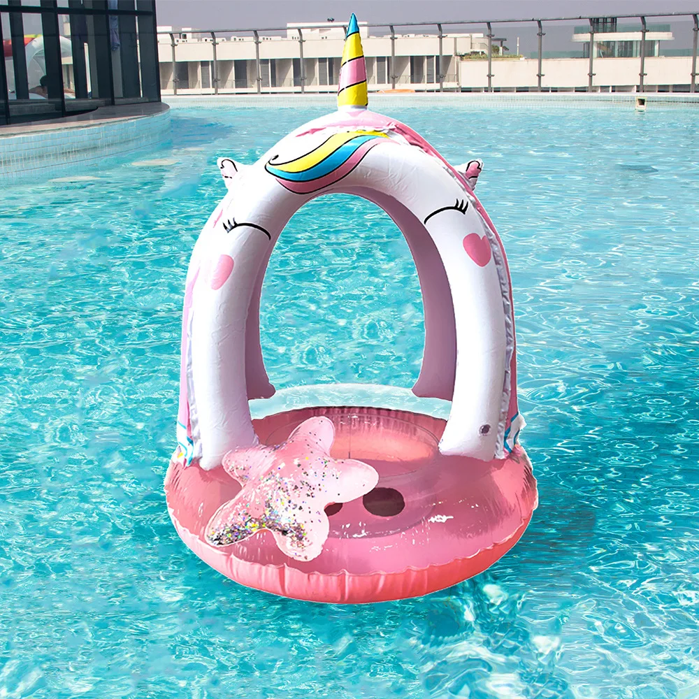 Kids Pool Floats with Canopy Inflatable Unicorn Pool Floatie with Glitter Star - £30.60 GBP