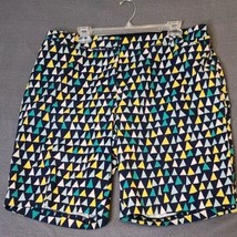 Talbots 10&quot; Bermuda Perfect Shorts Womens Size 16W Blue Yellow Triangle Pattern - £14.90 GBP