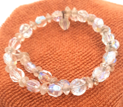 Mid Century Aurora Borealis Crystal Glass Beaded Vintage Wrap Bracelet M... - £32.89 GBP
