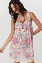 Multicolour Floral Print Fringed Tie U Neck Sleeveless Mini Dress - $14.75