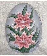 Ceramic Egg Figurine Bold Pink Lily Flowers Vintage CBK - $12.00