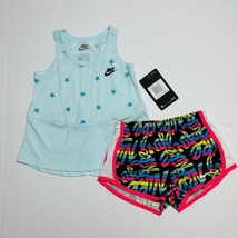 Nike Split Back Tank Top &amp; Dri-Fit Shorts Set Outfit Teal Black 2T NEW - £16.08 GBP