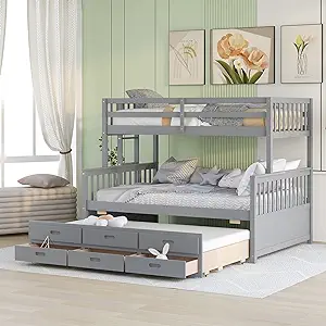 Twin-Over-Full Bunk Bed with Twin Size Trundle, Solid Wood Frame and Dra... - $1,167.99
