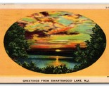 Generic Scenic Greetings Sunset Swartswood Lake New Jersey NJ Linen Post... - £3.06 GBP