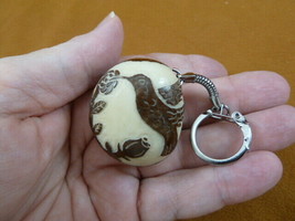 (TNE-BIR-HU-253e) Hummingbird + Flower Keychain Key Tagua Nut Figurine - £17.73 GBP
