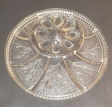 Vintage Indiana Glass 13&quot; Pebble Leaf Hors D&#39;oeuvre Serving Tray Platter Crudité - £11.79 GBP