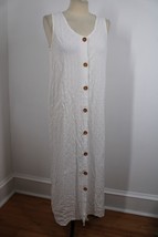 Vtg Wear Abouts S White Basket Weave Tank Sleeveless Button-Front Maxi Dress - £19.51 GBP