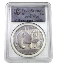 2011 Cina 1 Oz. Argento Panda Selezionato Da PCGS Come MS-70 Primo Strike - $108.05