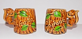 Squirrel Canada Salt Pepper Shaker Lot 2in Tree Stump Acorn Brown Japan - £7.98 GBP