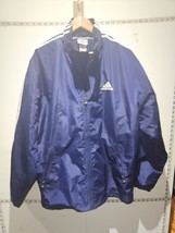 Vintage ADIDAS Jacket UK 38/40 Windbreaker Rain Football Coat Waterproof Blue - £44.52 GBP